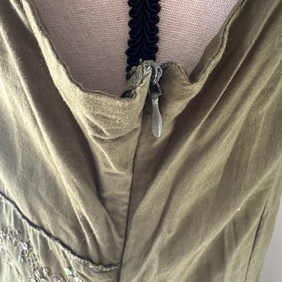 Jessica olive green maxi dress with flare, sparkly sequins SZ 14 cotton boho - Picture 3 of 6